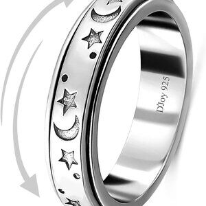 Sterling Silver Spinner Ring for Women Moon Star Plated Stress Relief Jewelry